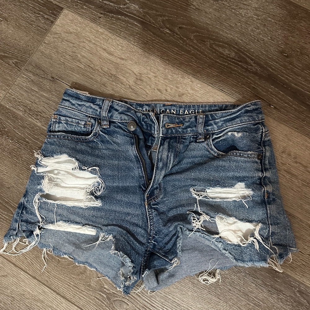 American Eagle Outfitters Women's Ripped Blue Jean Shorts